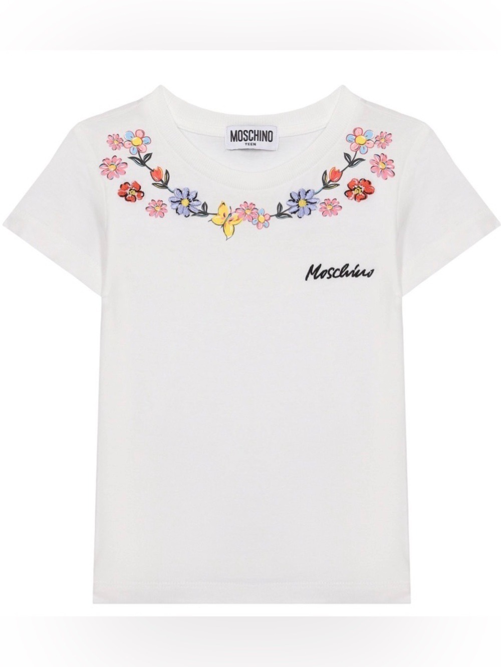 MOSCHINO Teen kids floral-embroidered T-shirt 14Y